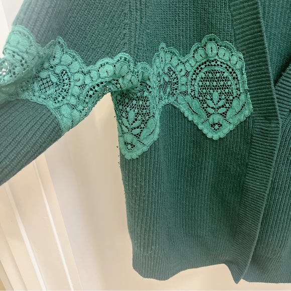 Sandro green knit wool oversized cardigan with inset lace size FR 2 - Picture 2 of 14